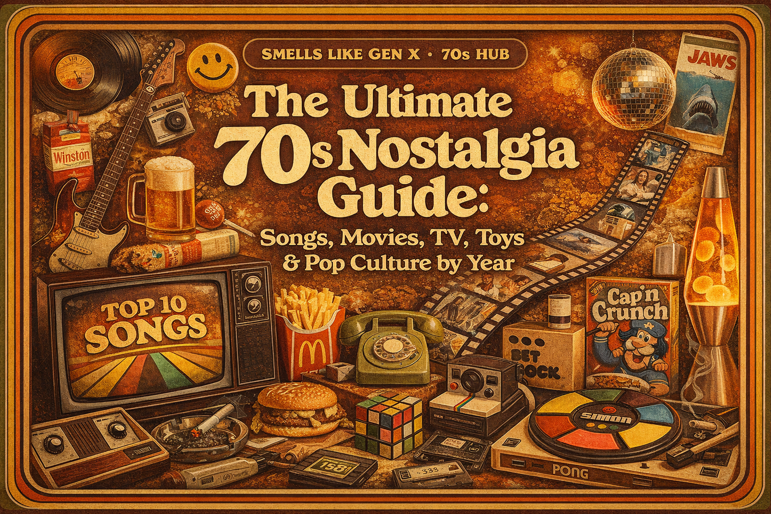 The Ultimate 70s Nostalgia Guide collage for Smells Like Gen X