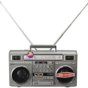 New Wave Toys M90 Micro Blaster Replica Boombox Portable Wireless Bluetooth Speaker with 40 Inch Silver Necklace Chain, Dual 6W Micro Speakers, 20 Hour Playtime