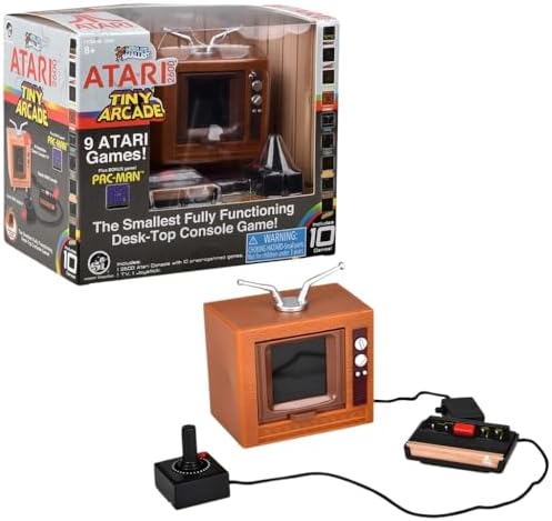 Tiny Arcade Atari 2600 3.5″ Mini Retro Game – Playable Console & TV w/ Real Gameplay & Sound-10 Classic Video Games: Pac-Man, Breakout, &More(Ages 8+)