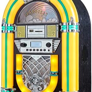 Arkrocket Athena Mini Jukebox/Tabletop CD Player/Bluetooth Speaker/Radio/USB and SD Card Player with Retro LED Lighting System (Yellow Green)