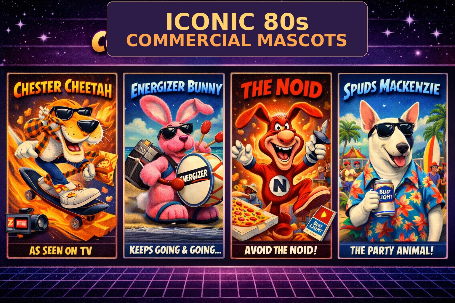 Mascot Mania: Spuds MacKenzie, The Noid, Energizer Bunny, and Chester Cheetah