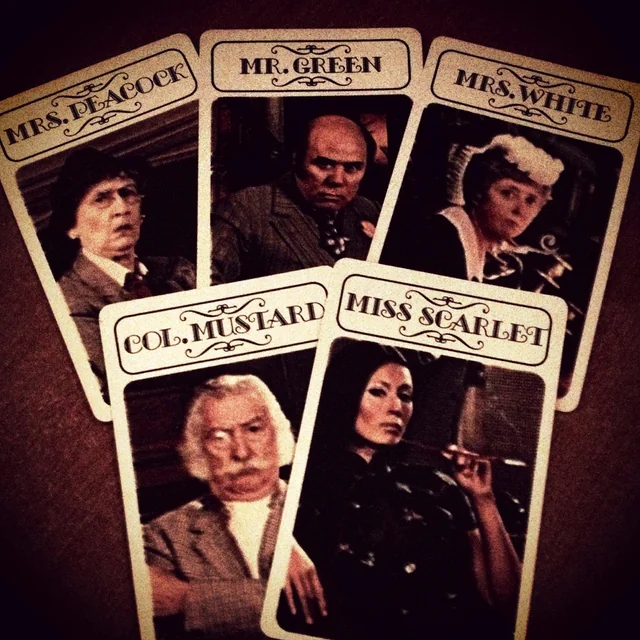 1970s Clue game cards and characters