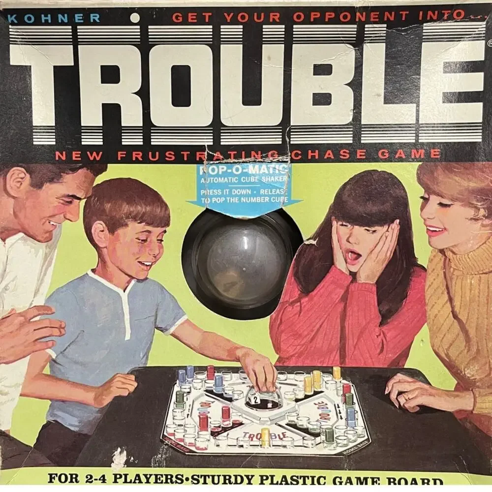 1970s Trouble board game with Pop-O-Matic dice bubble
