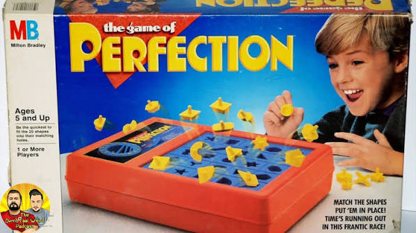 90s Perfection board game and classic family-room toys