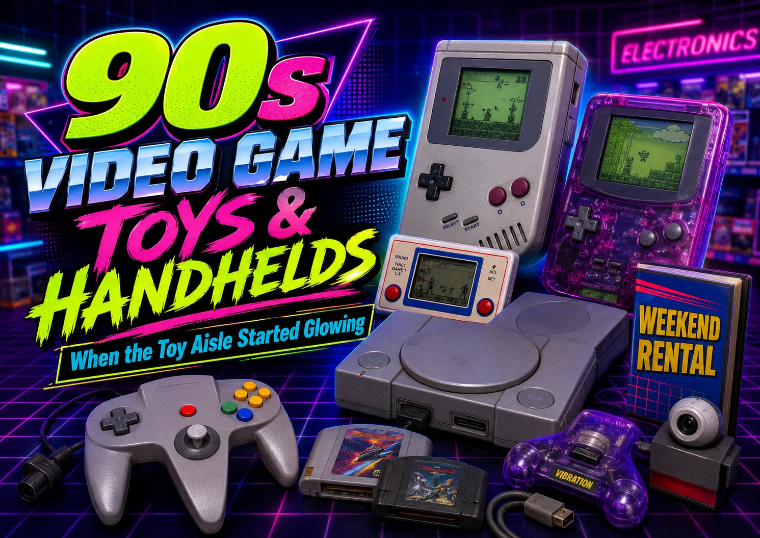 90s Video Game Toys & Handhelds: Game Boy, Tiger LCD, N64 & PlayStation