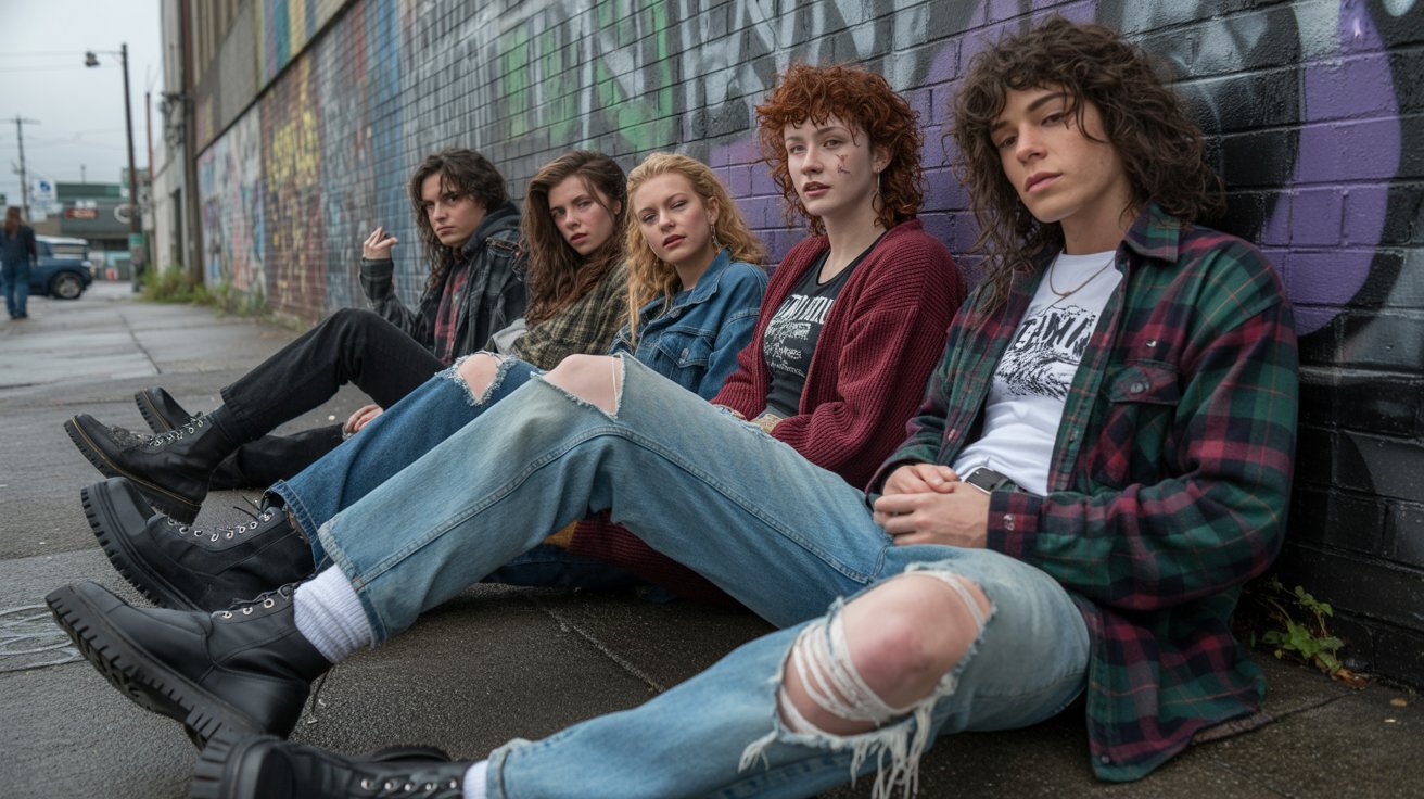 90s grunge lifestyle flannel thrift store look and alternative rock fashion image