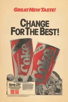 New Coke advertisement with great new taste slogan