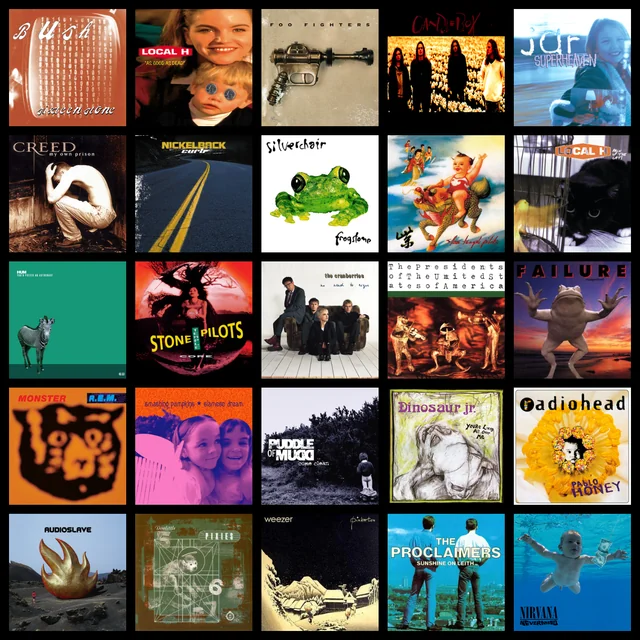 Post grunge 90s radio rock image with alternative rock textures