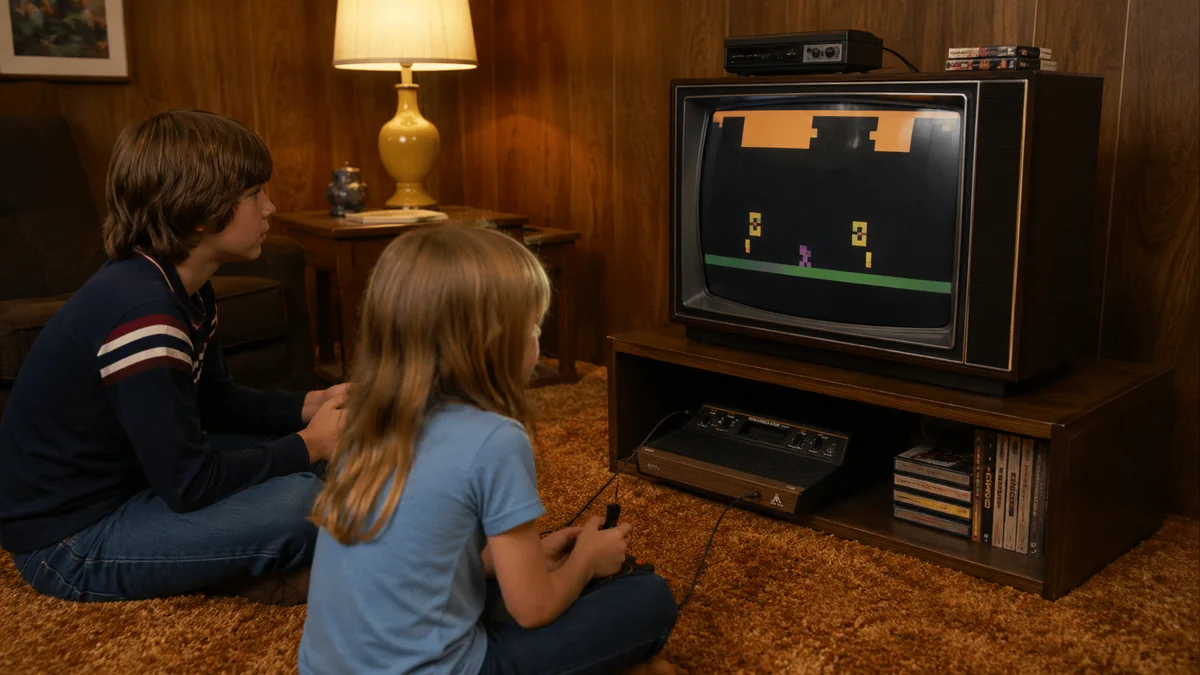 Children playing Atari 2600 on Christmas morning in 1979