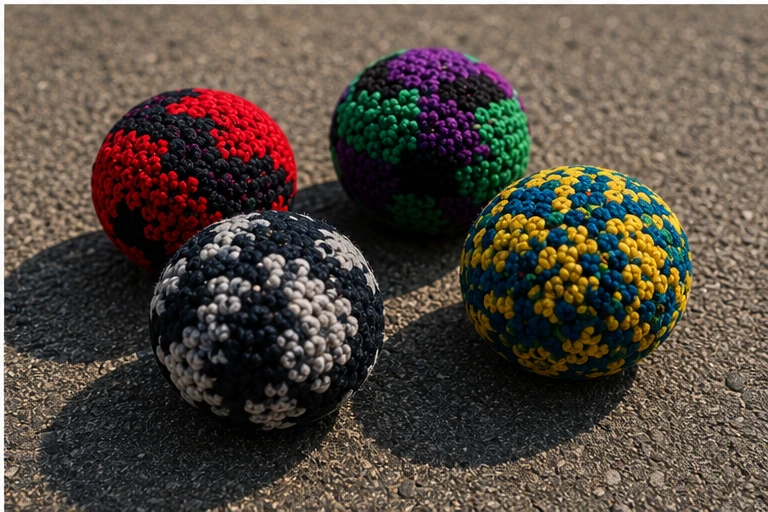 1990s woven hacky sacks on a school playground surface