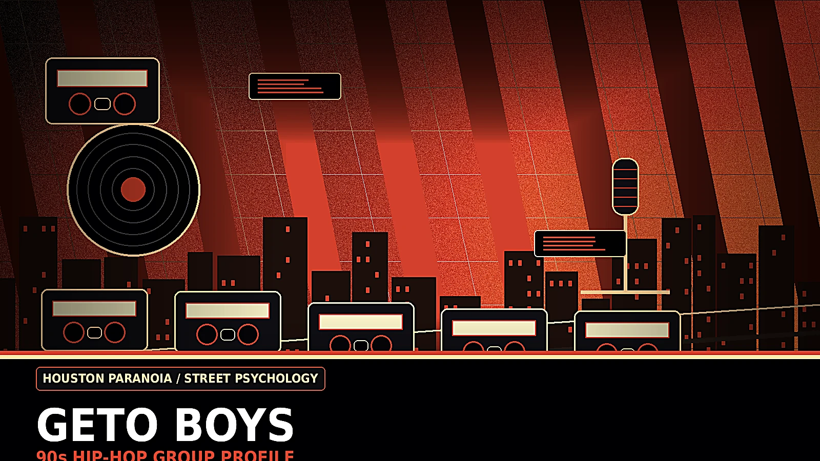 Geto Boys inspired 90s Houston rap profile image with dark Southern streetlights, cassette deck, paranoia, and psychological hip-hop atmosphere