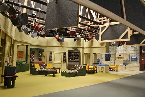 Happy Days studio set showing the Cunningham living room and television production lights