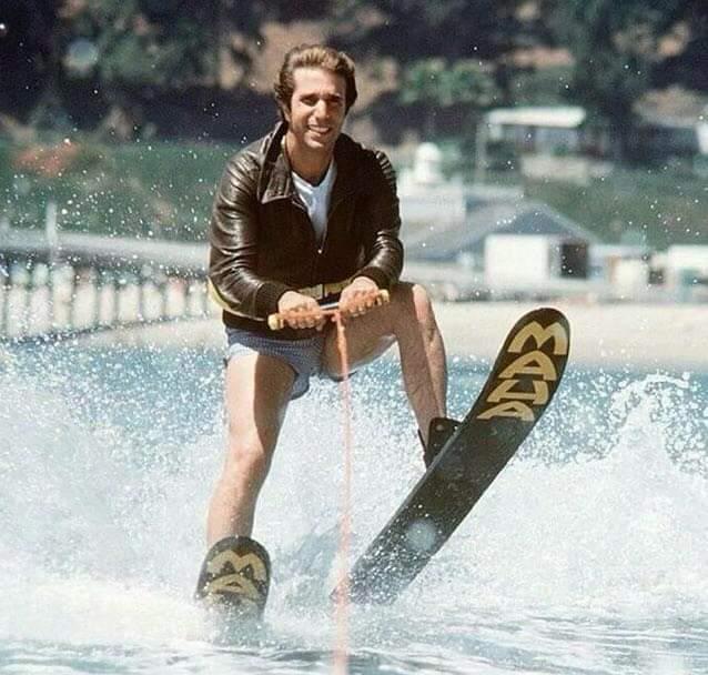 Fonzie water-skiing in his leather jacket during the famous shark-jump story