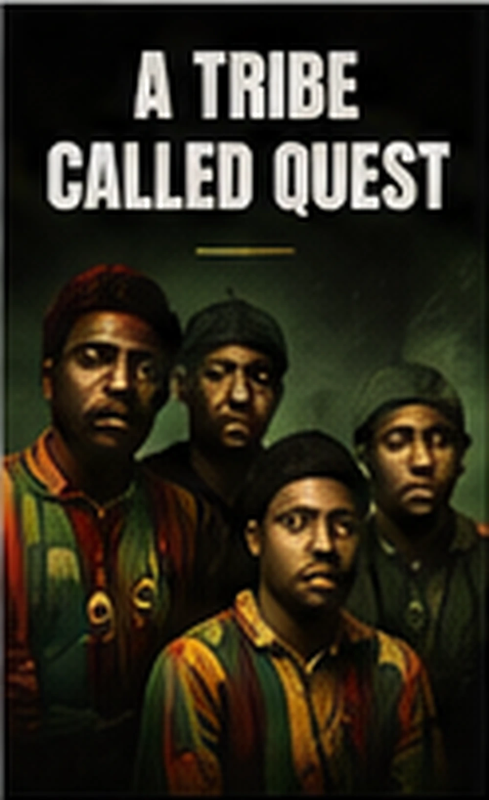 A Tribe Called Quest inspired 90s jazz rap profile image with bass records, turntables, abstract color, cassette tapes, and Native Tongues energy