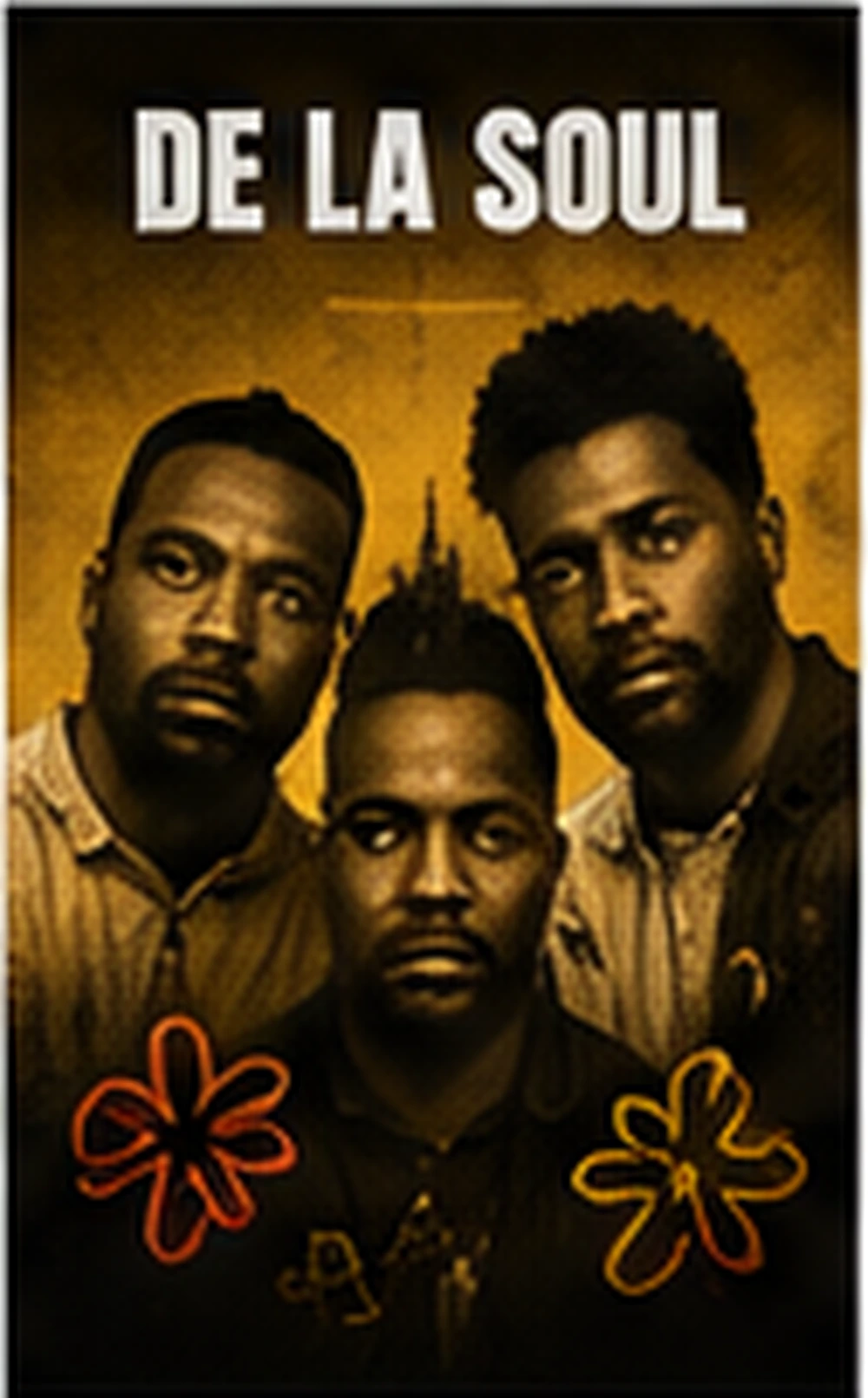 De La Soul inspired 90s conscious rap profile image with colorful collage, record crates, playful notebooks, cassette tapes, and alternative hip-hop texture