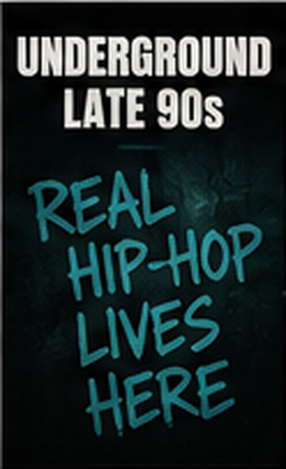 Late 90s underground conscious rap profile image with college radio booth, indie vinyl, basement show flyers, cassette tapes, and record-store culture