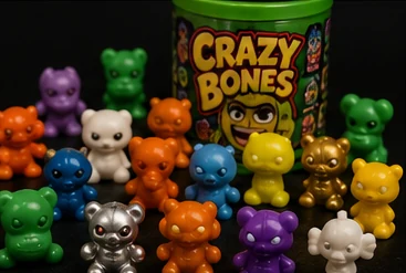Collection of colorful Crazy Bones figures from the late 1990s