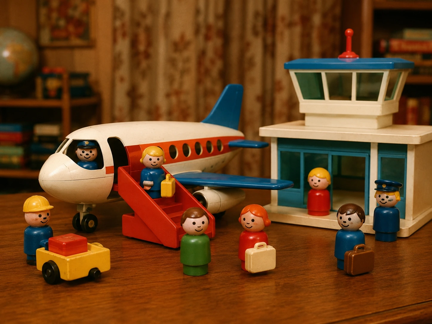 Classic Play Family Airport terminal with airplane, pilot, passengers and luggage