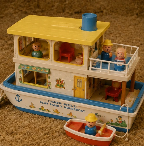 Classic Play Family Houseboat with family figures, deck furniture and a small rowboat