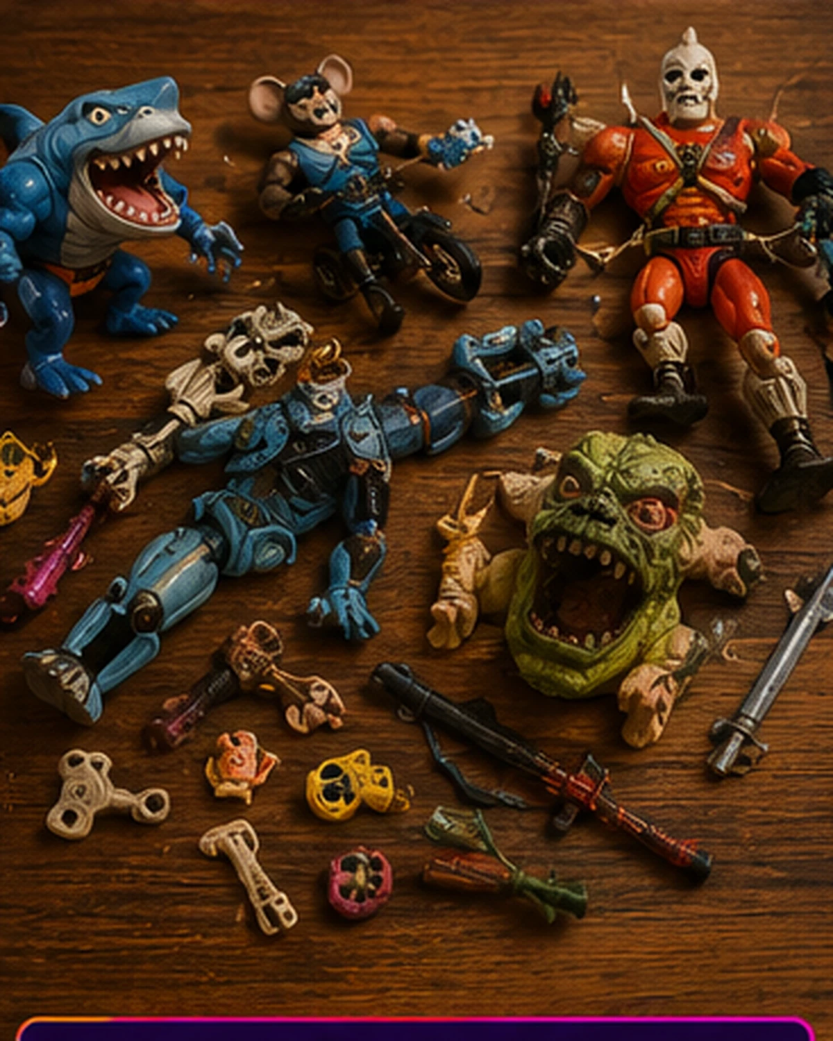 A bin of scratched and well-loved 1990s toys with missing accessories