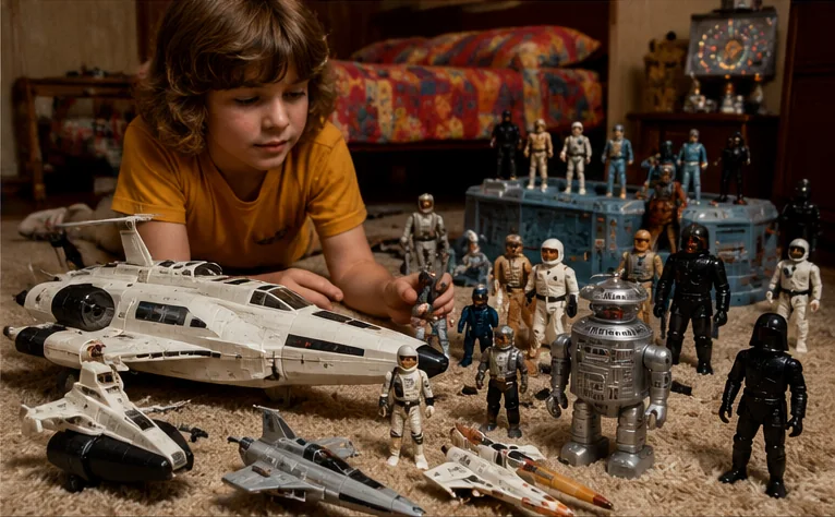 Late-1970s space action figures, robots, pilots and spacecraft inspired by the wave of science-fiction toy lines