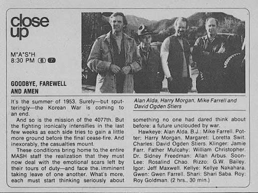 Newspaper coverage and advertising for M*A*S*H as a major television event