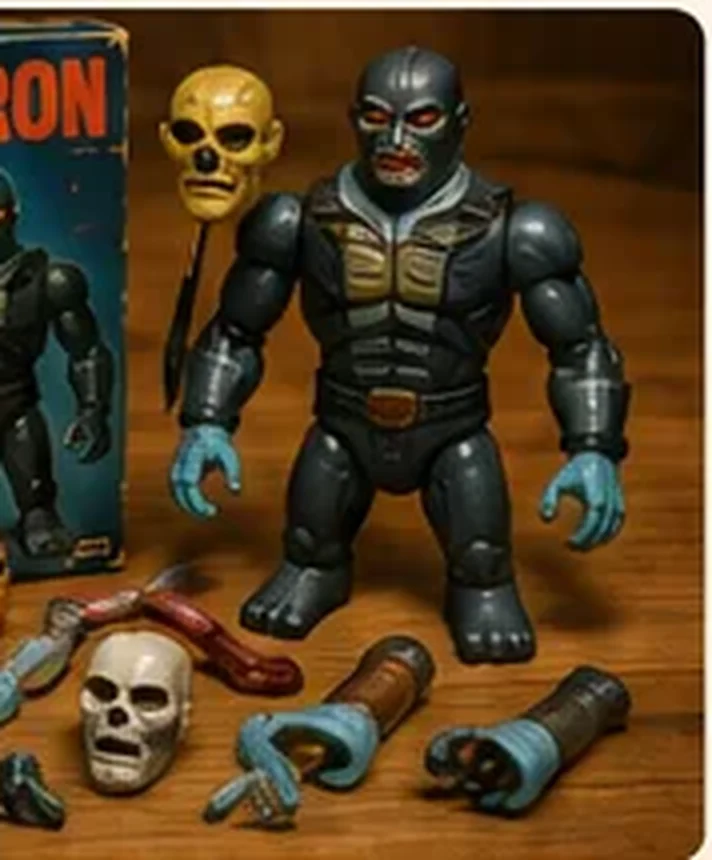 Maskatron robot villain with interchangeable disguise faces, removable hands and mechanical parts