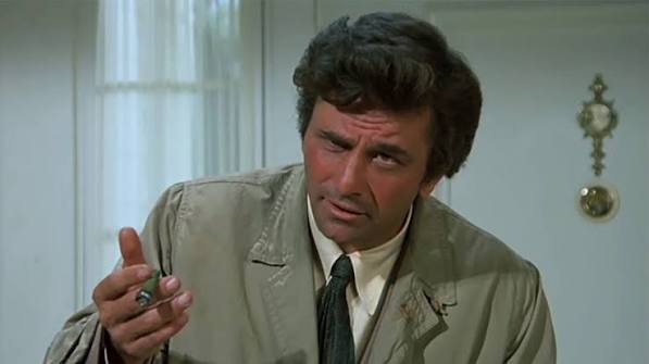 Peter Falk as Lieutenant Columbo in his rumpled raincoat during the original television series