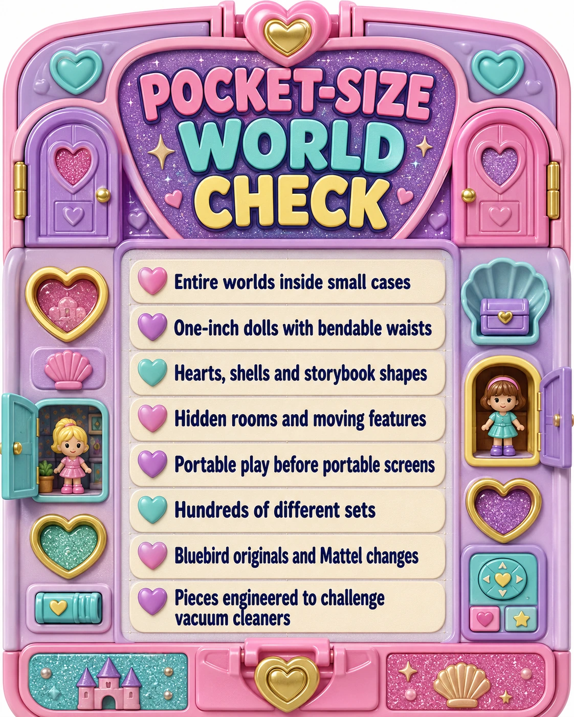 Pocket-Size World Check panel showing the features that made original 90s Polly Pocket toys special