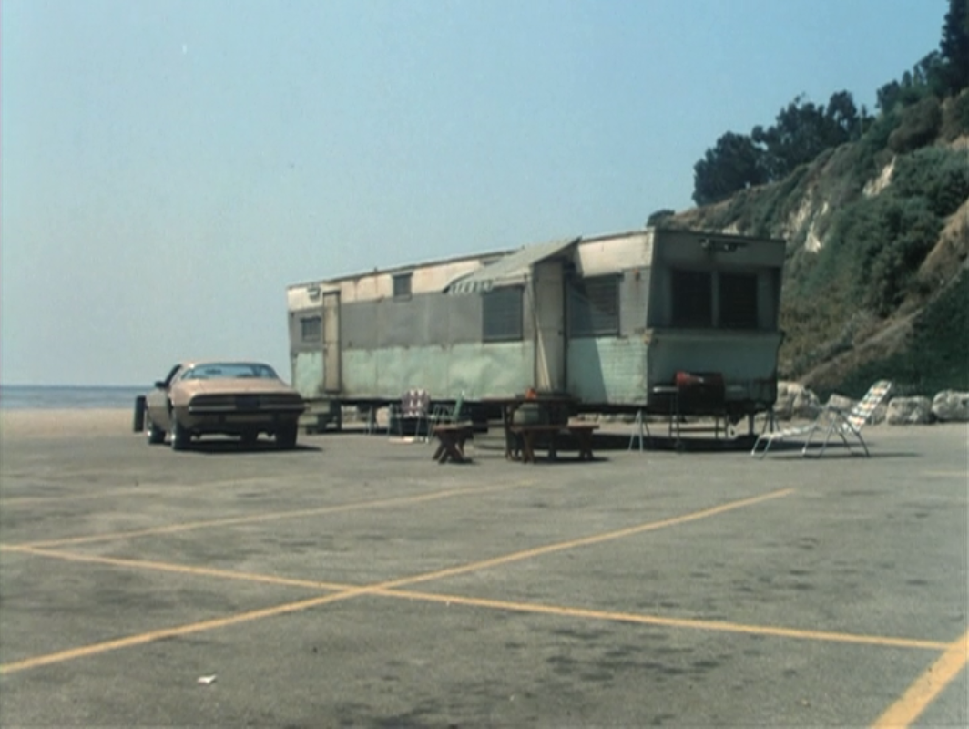 Jim Rockford’s beachside trailer and gold Firebird at Paradise Cove