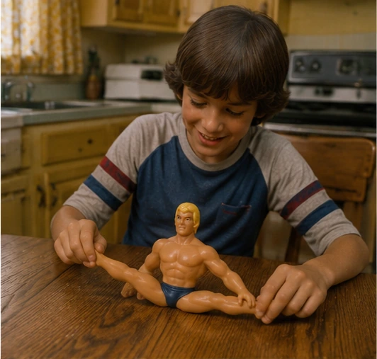 Original-style Stretch Armstrong figure used to illustrate the toy line from 1976 through 1979