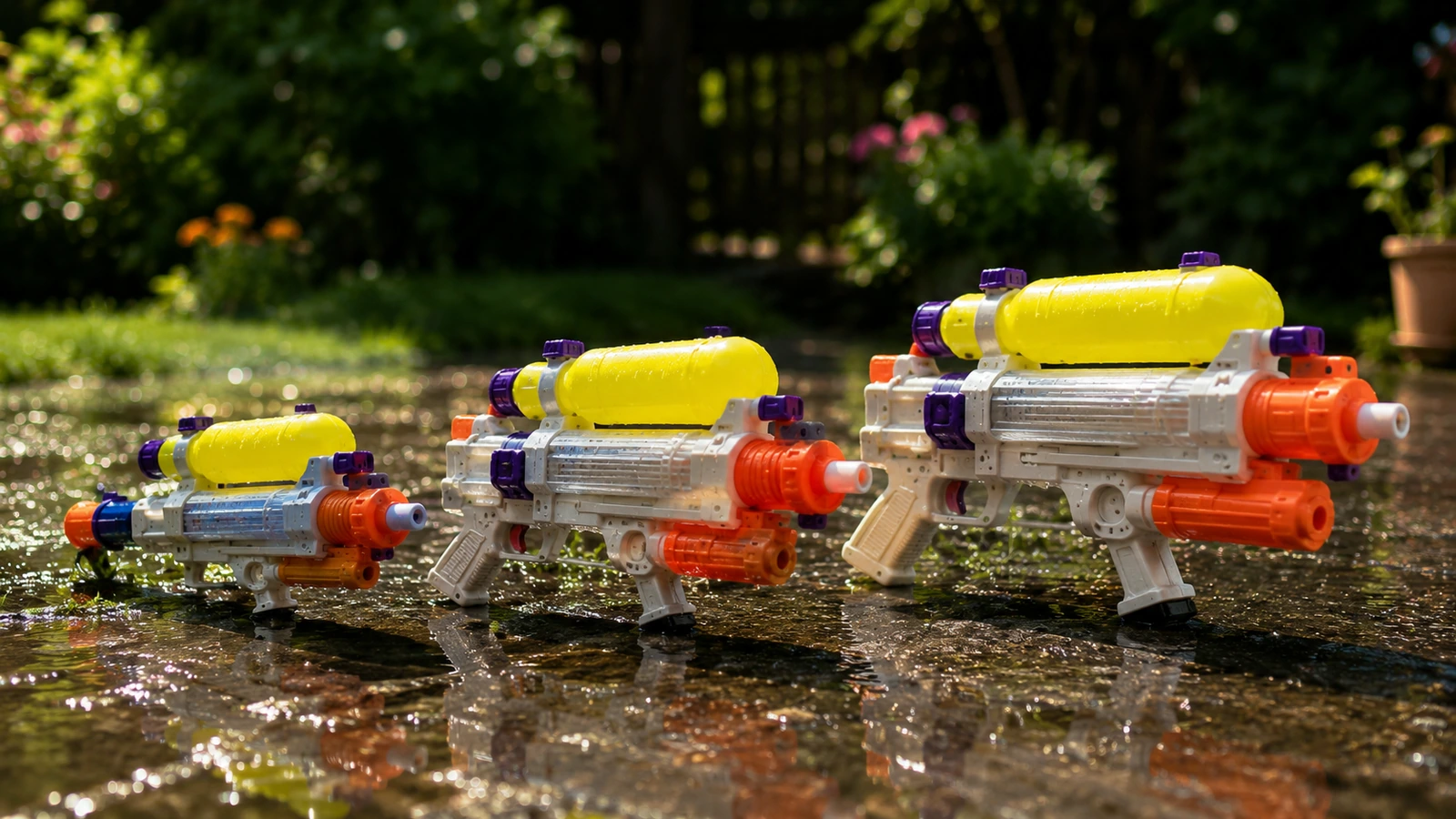 Three early-90s-style pressure water blasters arranged from small to large to represent the 50, 100 and 200 lineup