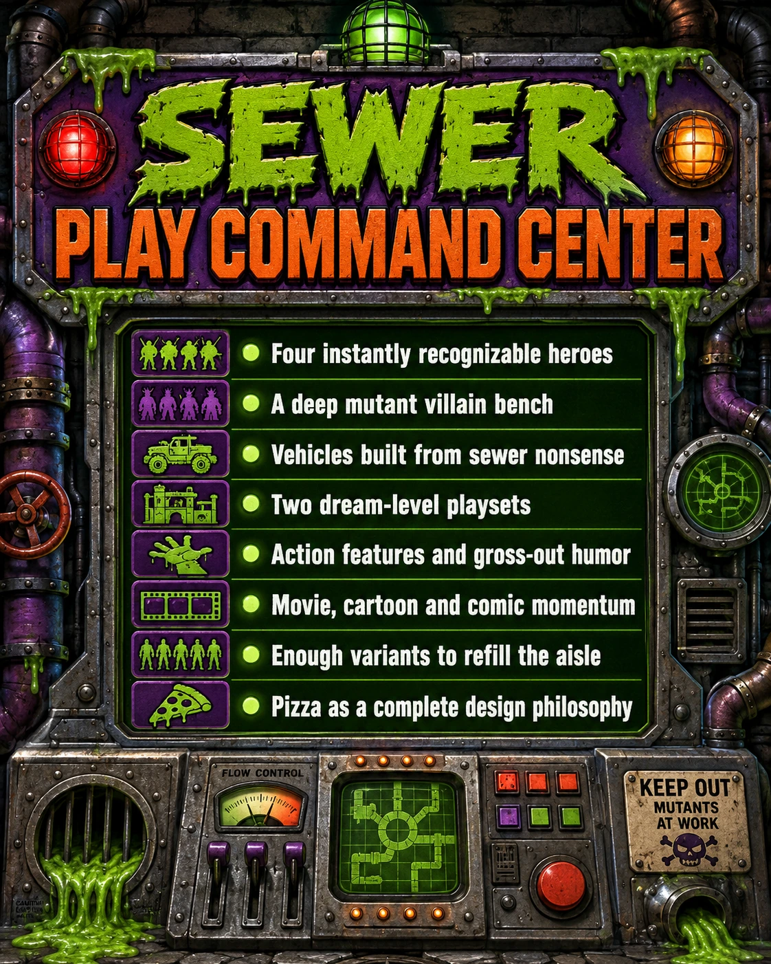Sewer Play Command Center highlighting the features that made early 90s TMNT toys a phenomenon