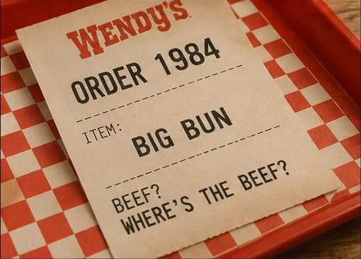 Retro 1984 fast-food order receipt inspired by the Where's the Beef campaign