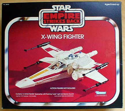 Vintage late-1970s X-wing starfighter toy with opening wings and cockpit