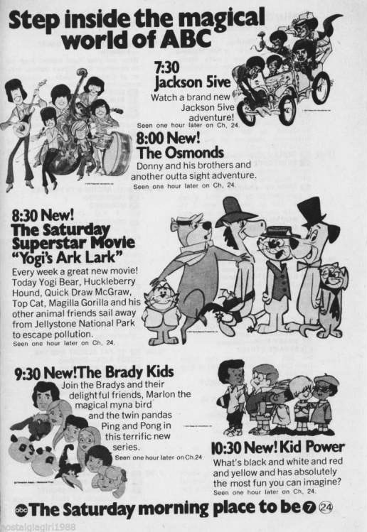 Authentic 1970s Saturday morning cartoon lineup advertisement