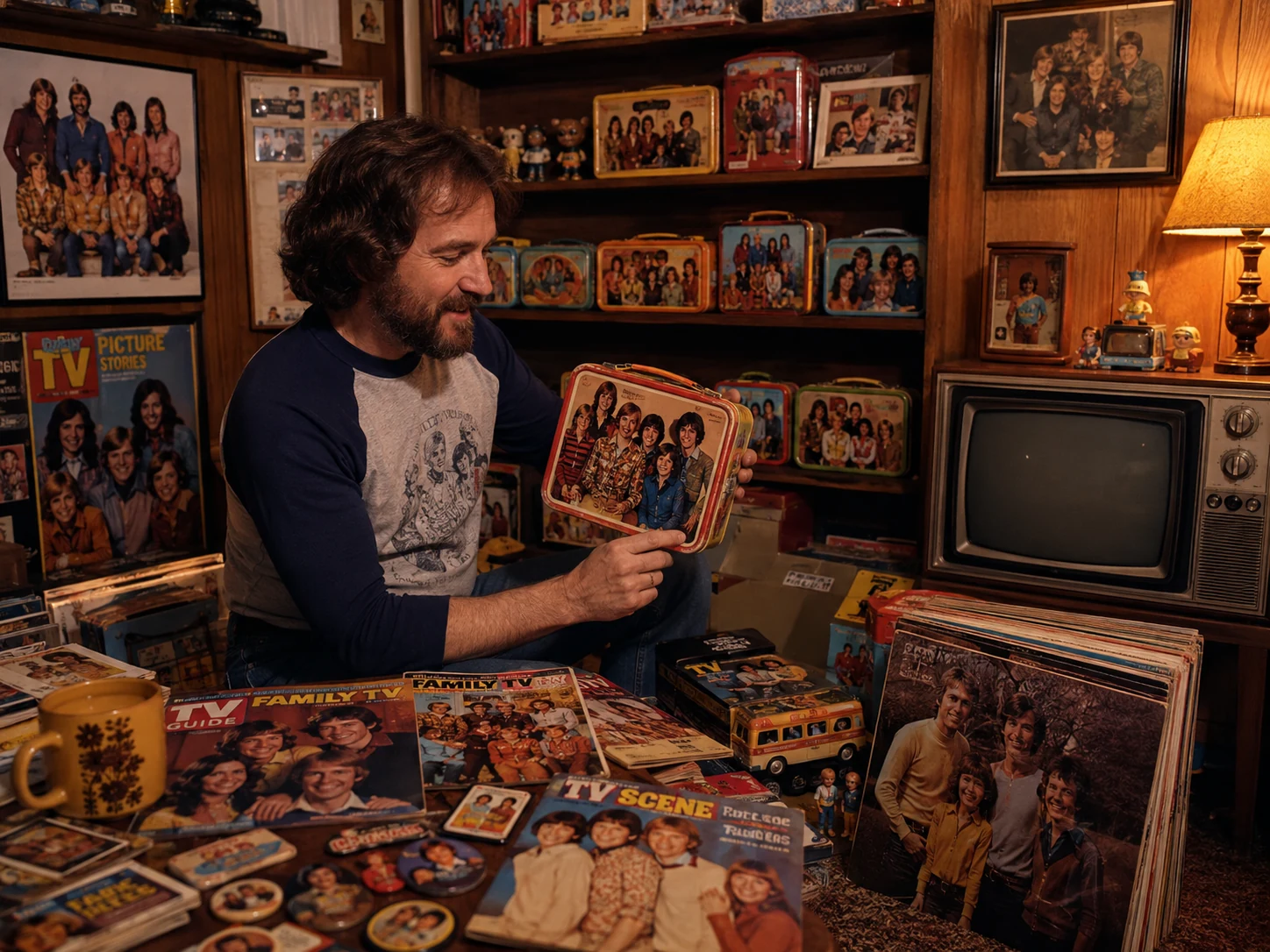 Collector displaying preserved 1970s family-show memorabilia
