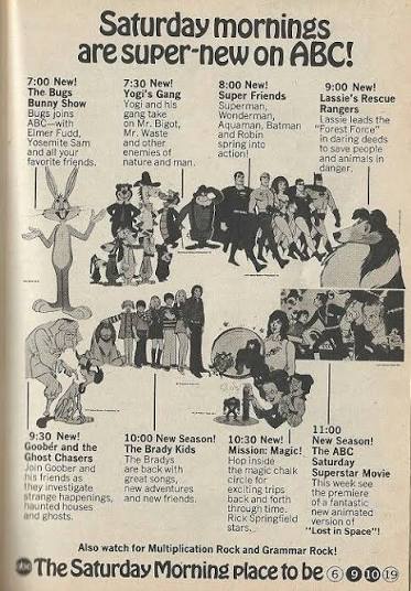 ABC Saturday morning lineup advertisement from the 1970s