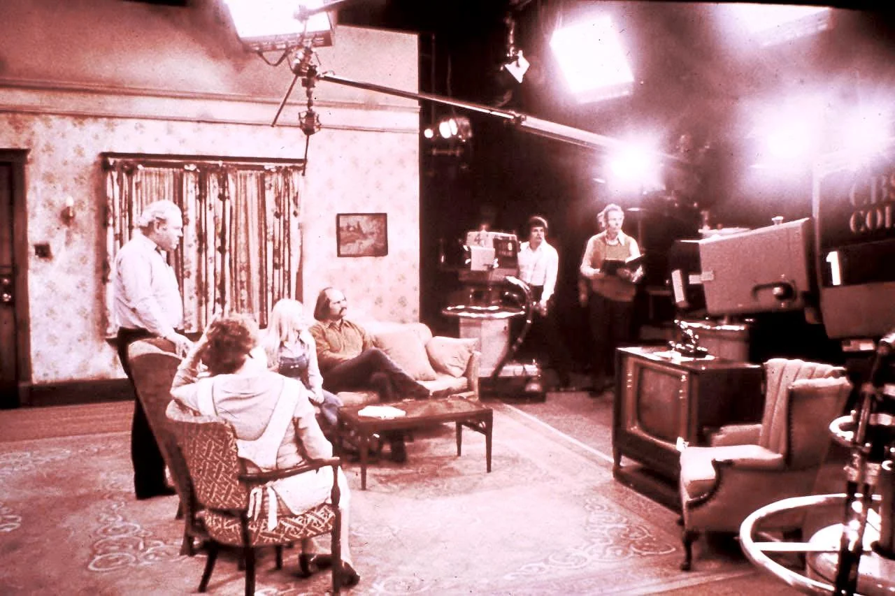 All in the Family cast rehearsing behind the scenes