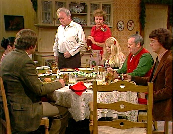 The Bunker family Christmas dinner during The Draft Dodger