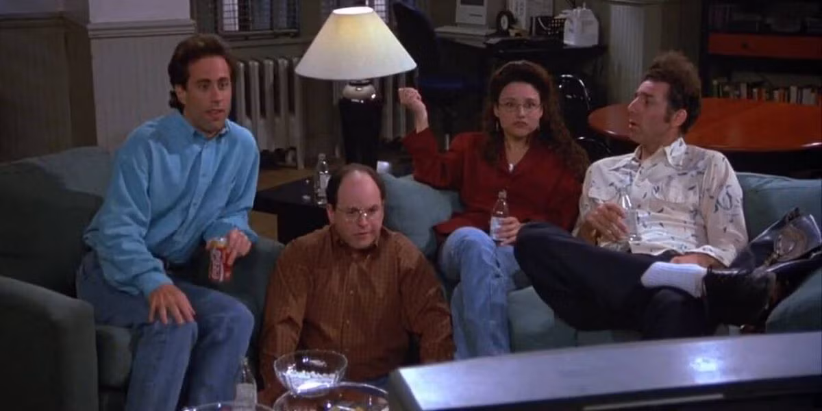 Jerry Seinfeld, George Costanza, Elaine Benes and Kramer together on Seinfeld