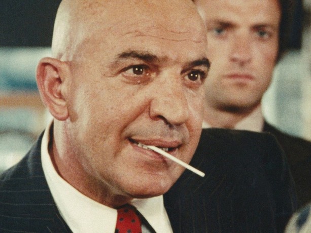 Kojak on a New York street with his familiar lollipop