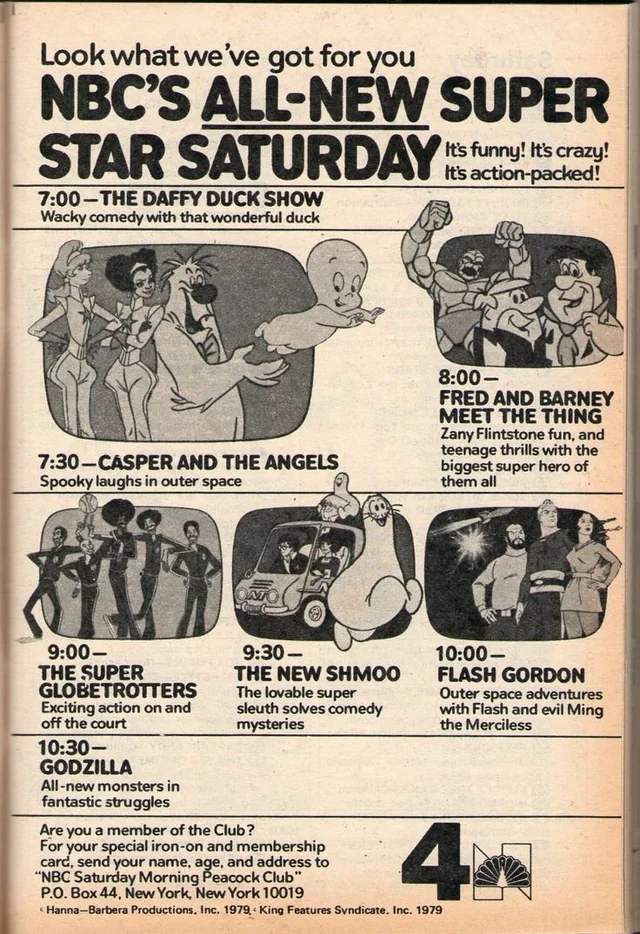 NBC Saturday morning cartoon schedule advertisement from the 1970s