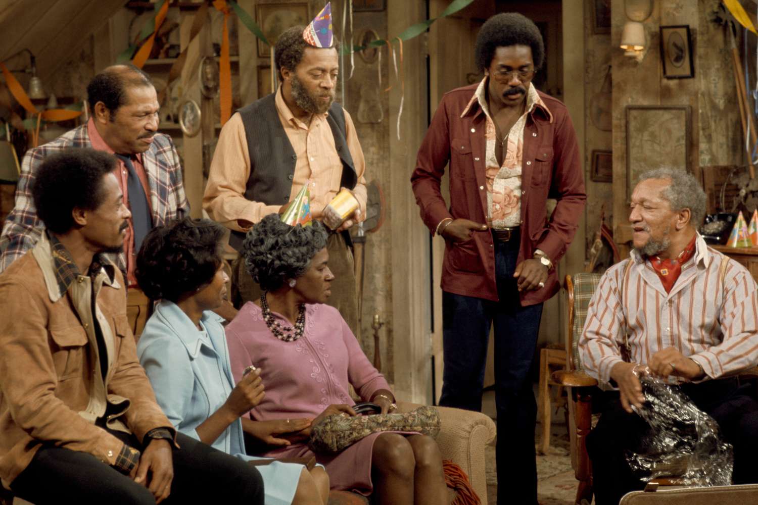 Sanford and Son cast with Aunt Esther, Grady and neighborhood regulars