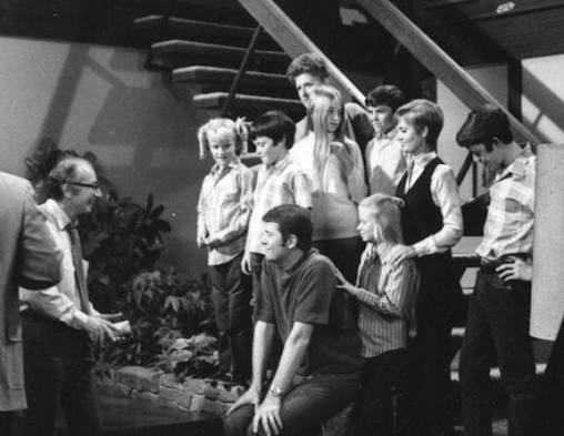 Sherwood Schwartz with The Brady Bunch cast, writers or on the set