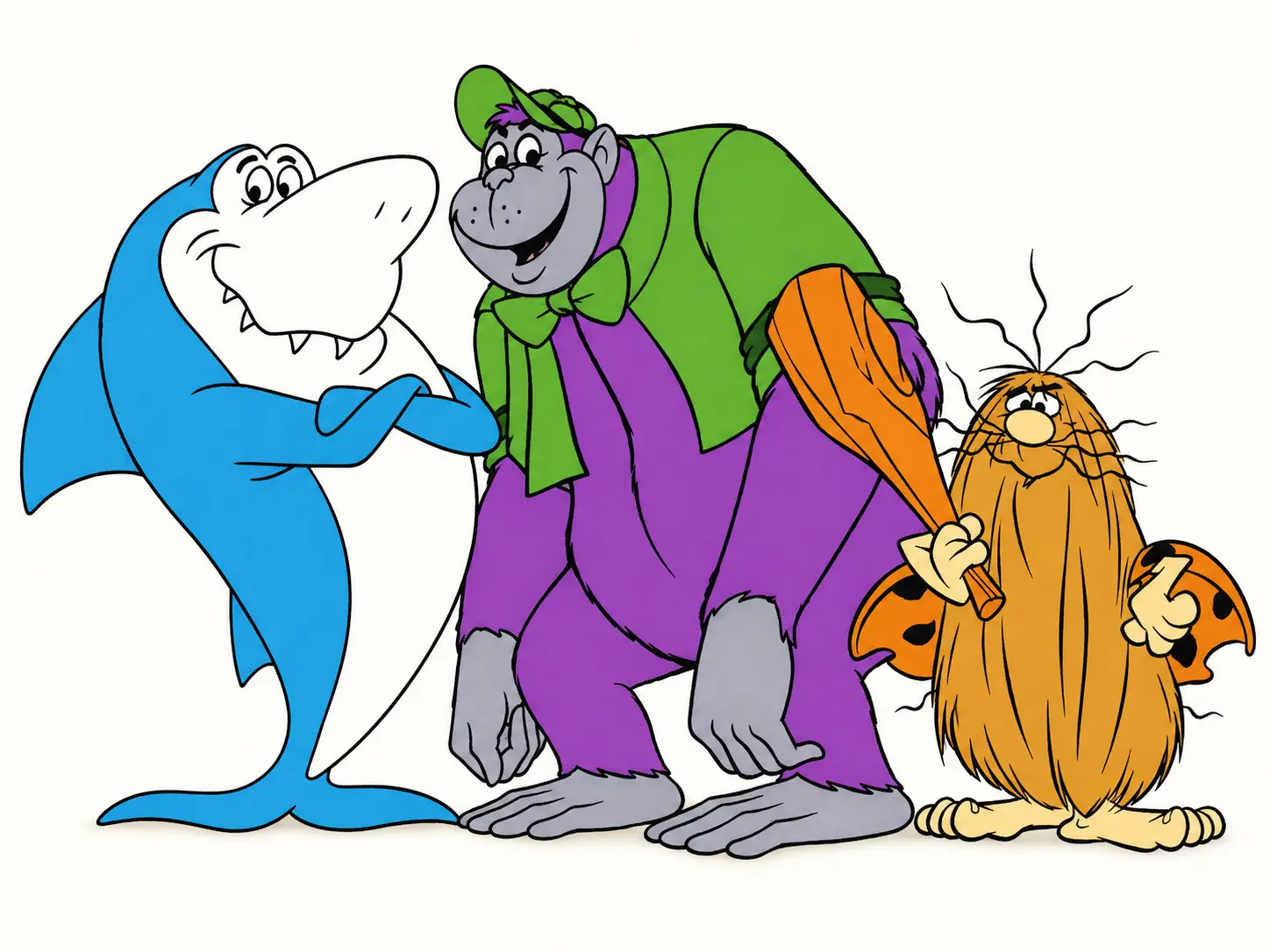 Jabberjaw, Grape Ape and Captain Caveman grouped together