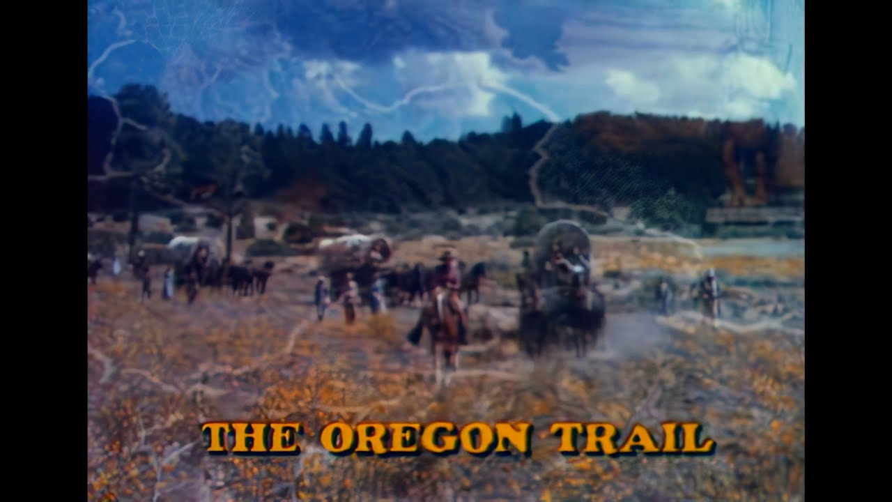 Wagon train and opening title from The Oregon Trail