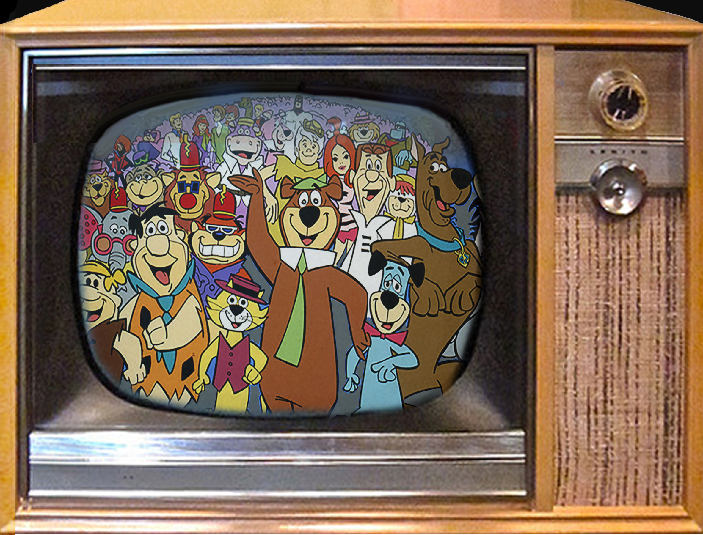 Theatrical cartoons shown on an early television set