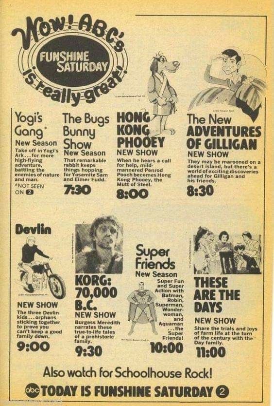 Vintage TV Guide spread showing a Saturday morning television lineup