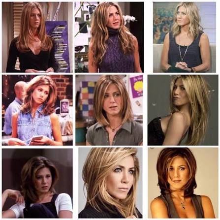 Rachel Green hairstyle comparison showing Jennifer Aniston’s changing look on Friends